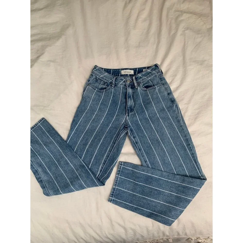 PacSun Mom jeans window pane striped cropped 23 straight - Picture 6 of 12